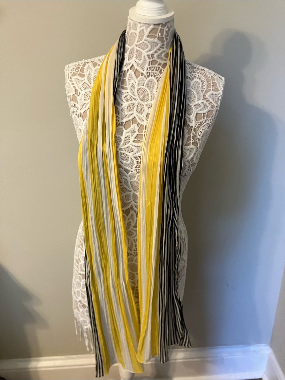Lightweight Yellow, White & Black Striped Women’s Scarf